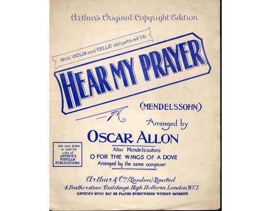 7939 | Hear My Prayer -  Piano solo and song - With Violin & Cello obligato ad Lib
