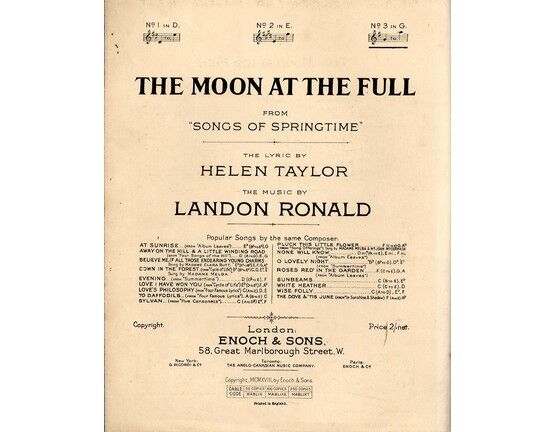 7943 | The Moon at the Full - Key of G major for high voice - From Songs of Springtime