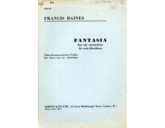 7947 | Baines - Fantasia - For Six Recorders (Three Descants and Three Trebles)