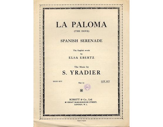 7947 | La Paloma (The Dove) - Spanish serenade - Song in the key of B flat for lower voice