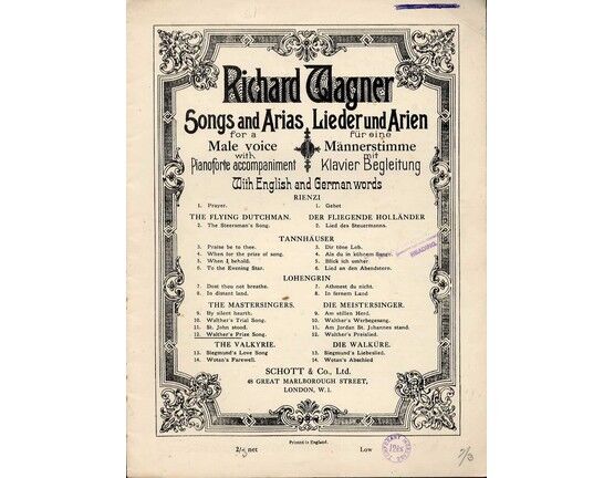 7947 | Wagner - Walther's Prize Song - From 'The Mastersingers of Nuremberg' - In A Major for a Male Voice with Pianoforte accompaniment - With English and G