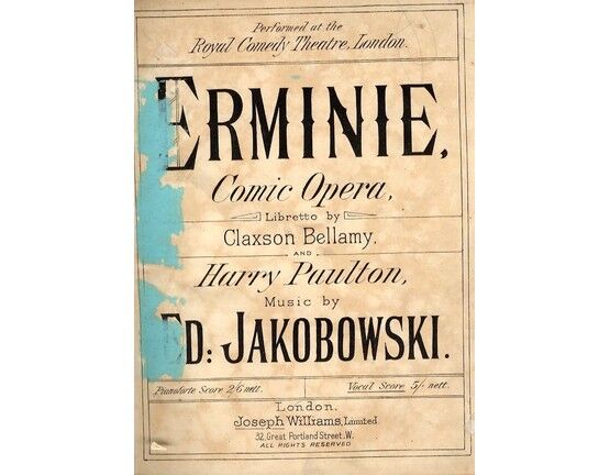 7964 | Erminie - Comic Opera - Performed at the Royal Comedy Theatre, London - Vocal Score