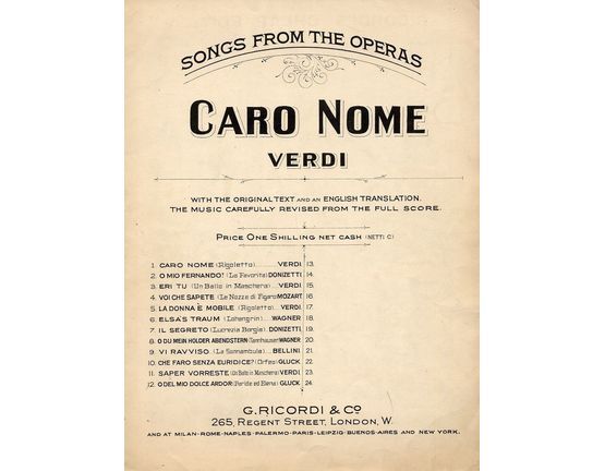7966 | Scena and Aria - Caro Nome Che Il Mio Core, Scena e Polacca nell' (Dearest name, thy wondourous pow'r) "Rigoletto" with English and Italian Words in t