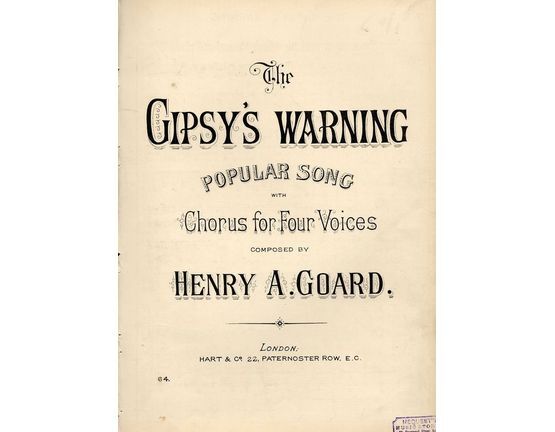 7972 | The Gipsy's Warning - popular Song with Chorus for Four Voices - Hart and Co Edition No. 64