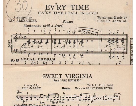 7979 | DANCE BAND with Vocals;-  (a) Ev'ry Time  (Ev'ry time I fall in Love)  &  (b) Sweet Virginia - from "Fine Feathers"