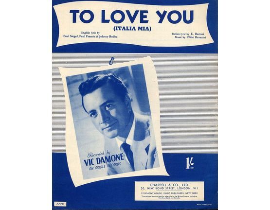 7979 | To Love You (Italia Mia) - Recorded by Vic Damone on Oriole Records