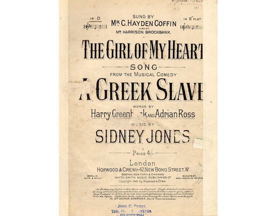 7993 | The Girl of My Heart - Song from the Musical Comedy "A Greek Slave" - Sung by Mr C. Hayden Coffin also by Mr Harrison Brockbank - In Key of D