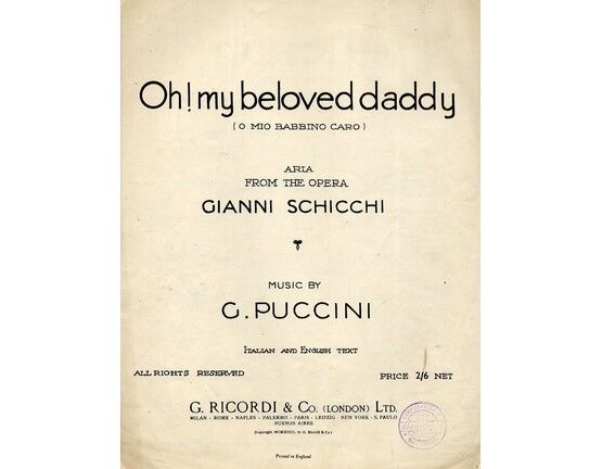 8001 | Oh My beloved Daddy (O mio babbino caro ) Key of A flat major Italian & English text - Aria from the opera Gianni Schicchi