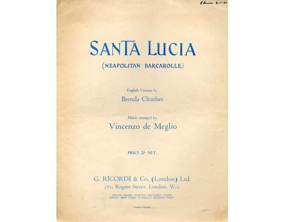 8001 | Santa Lucia (Neapolitan Barcarolle) - Song English and Italian Words
