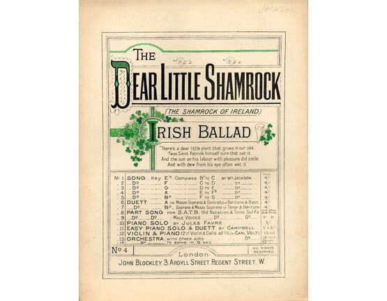 8005 | The Dear Little Shamrock (The shamrock of Ireland) - Irish Ballad - In the key of A major, Compass E major to F minor