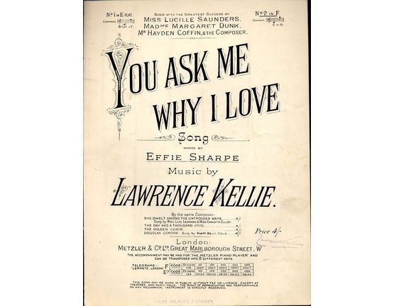 8011 | You ask me why I love - Song - In the key of F major for high voice - As sung by Lucille Saunders, Margaret Dunk & Hayden Coffin