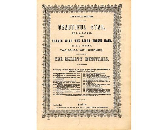 8020 | Beautiful Star and Jeanie with the Light Brown Hair - Two Songs with Choruses - As sung by The Christy Minstrels - The Musical Treasury Series No. 961