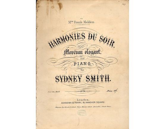 8049 | Harmonies du Soir - Morceau elegant pour Piano - Op. 54 - Dedicated to Mrs Frank Malden