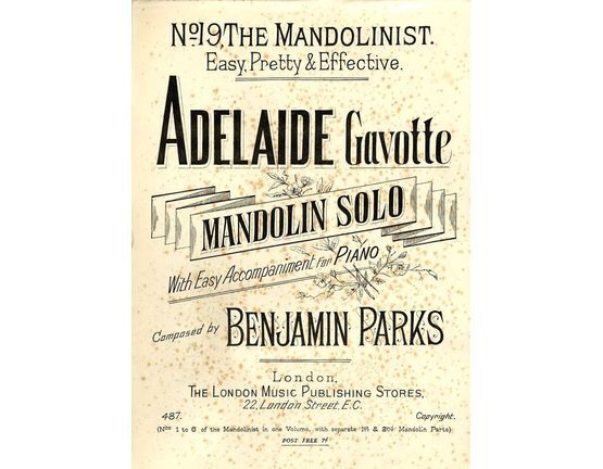 8064 | Adelaide - Gavotte for Mandolin Solo with easy accompaniment for Piano - The Mandolinist series No. 19