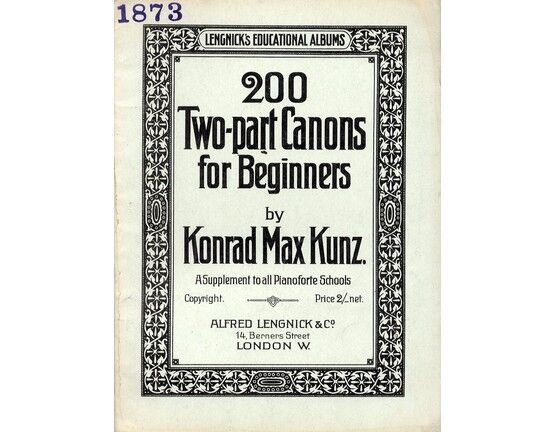 8069 | 200 Two Part Canons for Beginners - A Supplement to All Pianoforte Schools - Lengnicks Educational Albums
