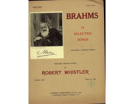 8069 | Brahms - 15 Selected Songs - For High Voice - Book 1 - English and German Words - Featuring Brahms