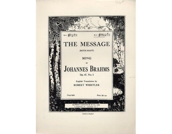 8069 | Brahms - The Message (Botschaft) - Song in the Key of B flat Minor for High Voice - Op. 47, No. 1 - In German and English