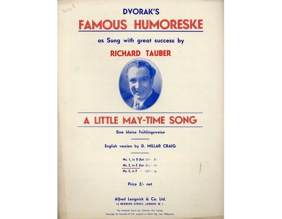 8069 | Dvorak - A Little May Time Song (Eine Kleine Fruhlingsweise) - Humoreske in the Key of E flat Major for Medium Voice - Sung by and Featuring Richard T