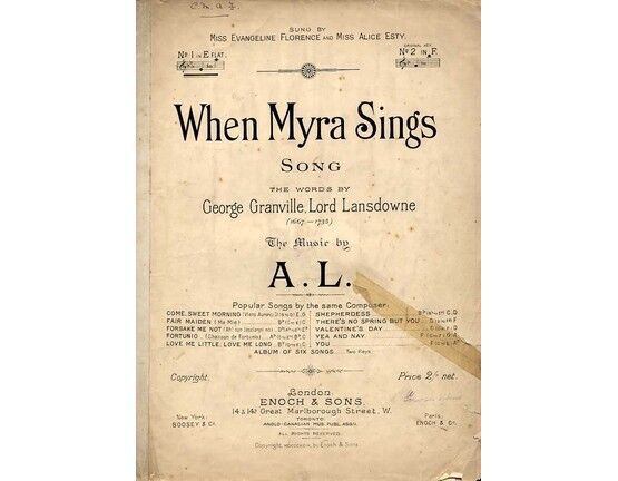 8102 | When Myra Sings - Song in the Key of E flat major for Low Voice