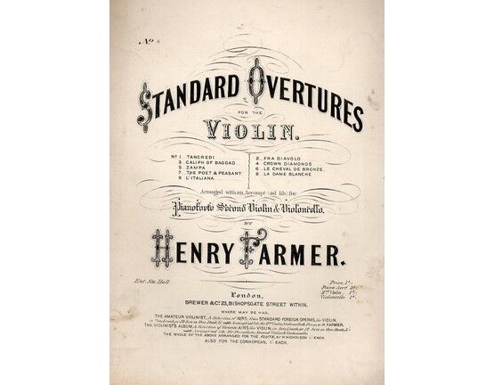 8117 | La Dame Blanche - Standard Overtures for the Violin Series No. 8 - With accompt. for Pianoforte, Second Violin & Violoncello