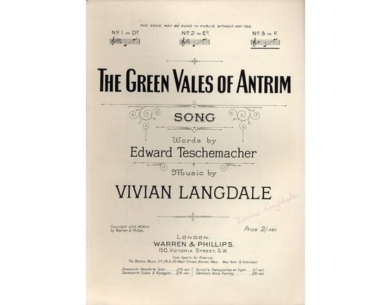 8137 | The Green vales of Antrim - Song - No. 3 in Key of F - For Piano and Voice