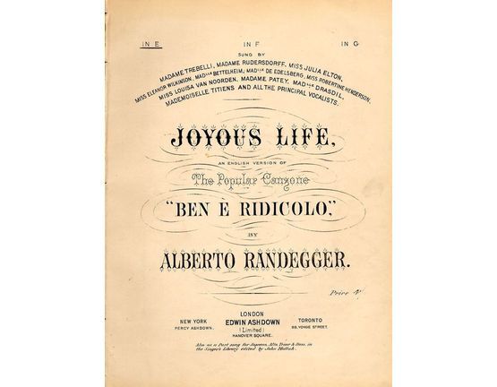 8158 | Joyous Life - An English version of the popular canzone "Ben E Ridicolo" - In the key of E major
