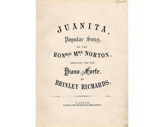 8167 | Juanita - Popular Song - Arranged for the Pianoforte