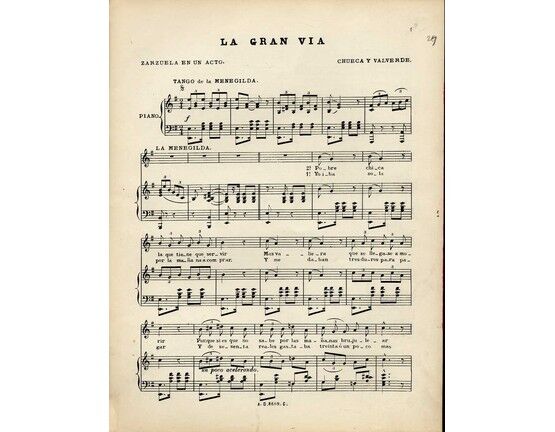 8167 | La Gran Via - Zarzuela en Un Acto - Tango de la Menegilda - For Voice & Piano