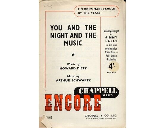 8167 | You and the Night and the Music -  Encore Famous Chappell Series - Specially Arranged by Jimmy Lally to Suit any Combination From Trio to Full Dance O