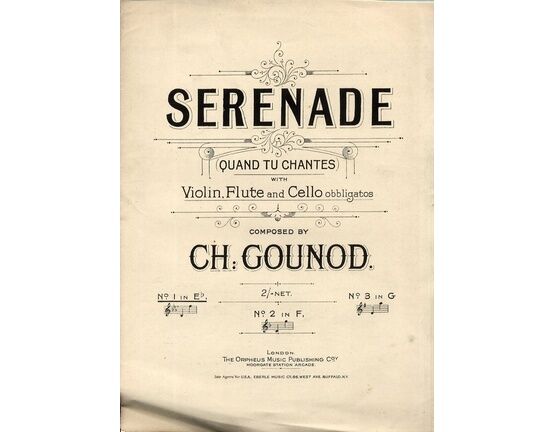 8186 | Serenade (Quand tu Chantes) - For Voice and Piano with Violin, Flute and Cello Obbligatos - In the Key of E flat Major
