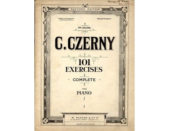 8190 | Czerny - 101 Exercises Complete - W. Paxton No. 25.056 - Foreign Fingering