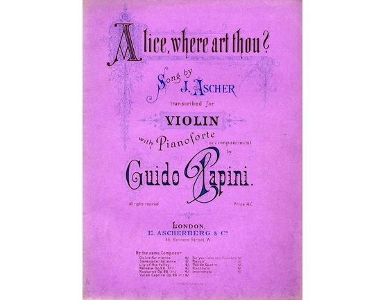 8206 | Alice where art thou? - Song transcribed for Violin with Pianoforte accompaniment