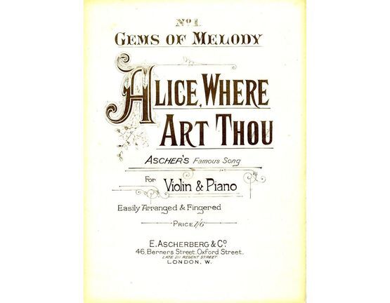 8206 | Alive Where Art Thou - Gems of Melody Series No. 1 - Easily arranged and fingered for Violin and Piano