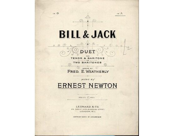 8208 | Bill and Jack - Vocal Duet for Tenor and Baritone or Two Baritones in Key of A major