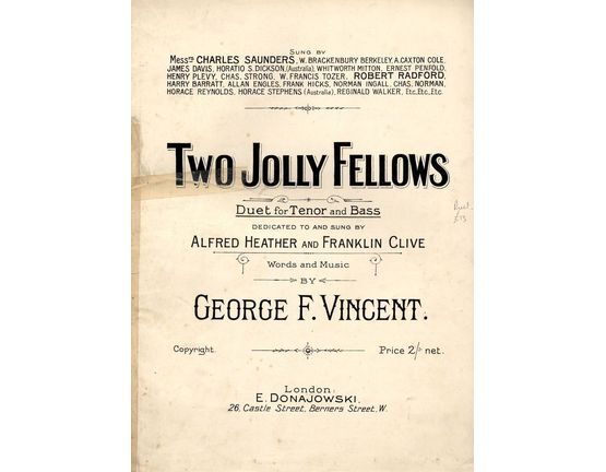 8229 | Two Jolly Fellows - Duet for Tenor and Bass - Dedicated to and Sung by Alfred Heather and Franklin Clive
