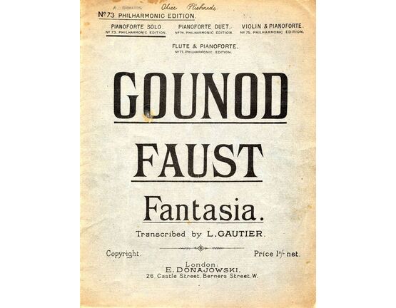 8237 | Faust - Fantasia for Pianoforte Solo - No. 73, Philharmonic Edition