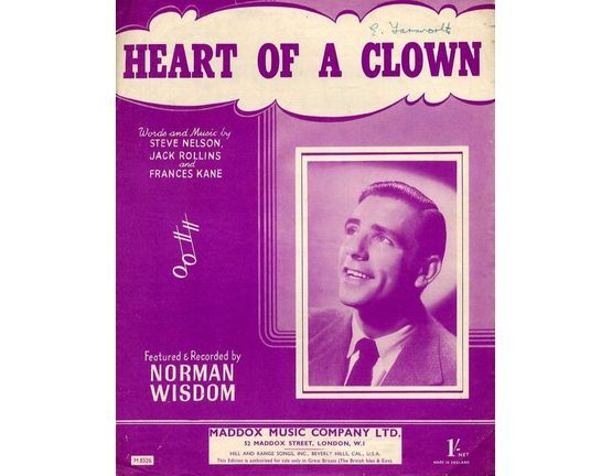 8326 | Heart of a Clown - Featured and Recorded by Norman Wisdom - For Piano and Voice with Ukulele chord symbols