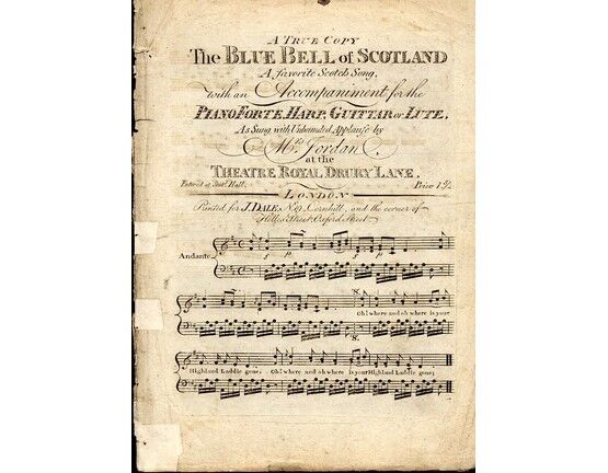 8437 | The Bluebell of Scotland - A Favorite Scotch Song with an Accompaniment for the Piano Forte - Harp - Guitar - Lute - As Sung with Unbounded Applause b