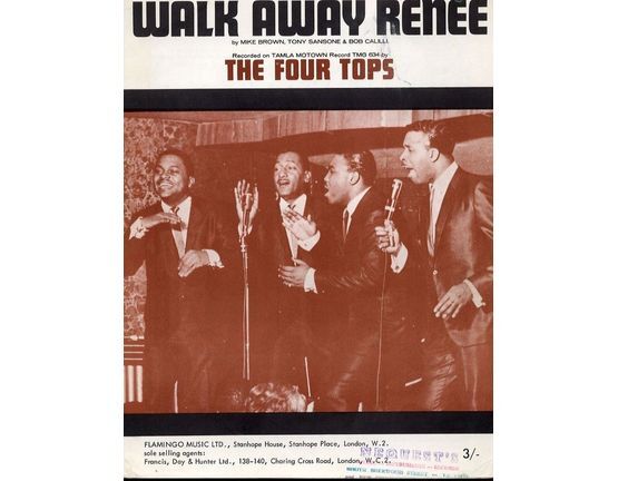 8518 | Walk Away Renee - Recorded on Tamla Motown Record TMG 634 by The Four Tops - For Piano and Voice with chord symbols