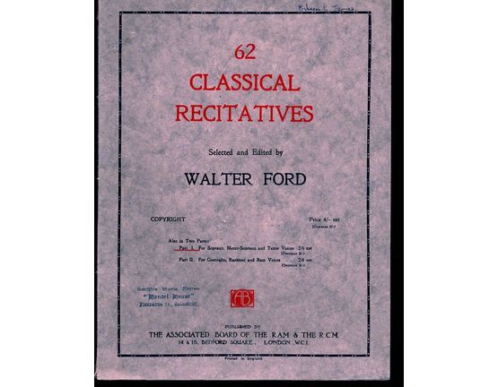 8545 | 62 Classical Recitatives - Part I, No.'s 1-33 - For Soprano, Mezzo-Soprano and Tenor Voices