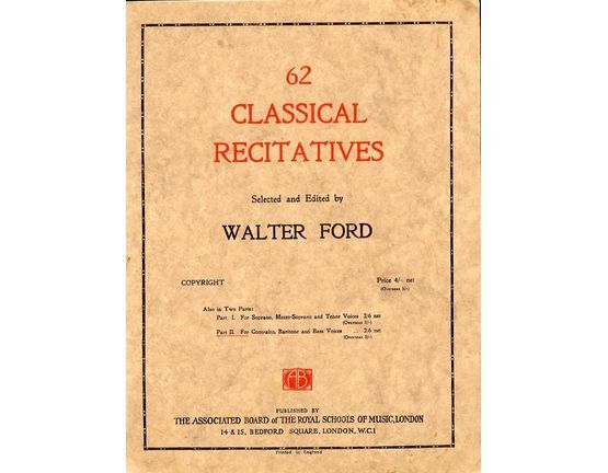 8545 | 62 Classical Recitatives - Part II, No.'s  34 -62 - For Contralto, Barione and Bass Voices