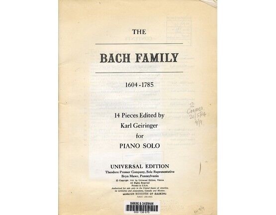 8548 | The Bach Family - (1604-1785) - 14 Pieces edited by Karl Geiringer for Piano Solo