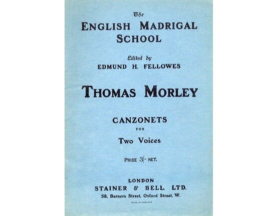8553 | Canzonets for Two Voices - The English Madrigal School - Edited by Edmund H. Fellowes