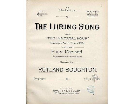 8553 | The Luring Song - From ("The Immortal Hour") Carnegie Award Opera 1916 - In the Key of E Flat Major