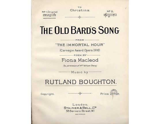 8553 | The Old Bard's Song - From ("The Immortal Hour") Carnegie Award Opera 1916 - In the Key of B Flat Major (Original)