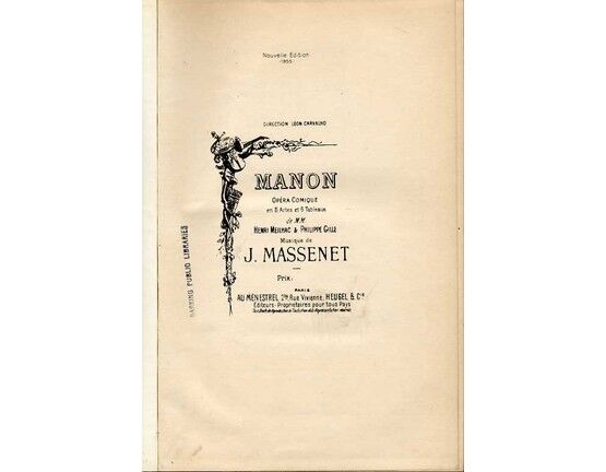 8571 | Manon - Comic Opera in 5 Acts & 6 "Tableaux" (French Version) based on Abbe Prevost's novel "Manon Lescaut" - Vocal Score