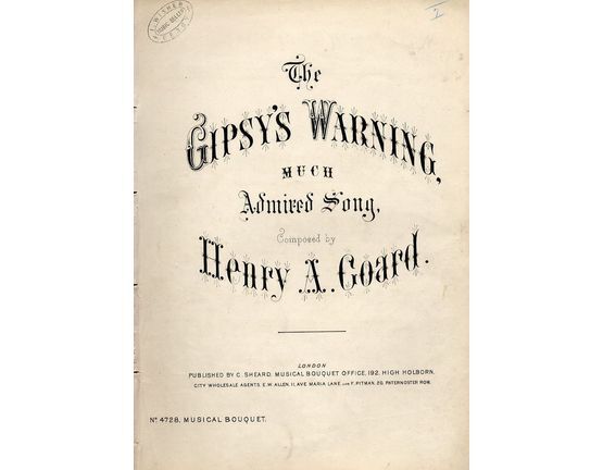 8604 | The Gipsy's Warning - Much Admired Song - For Piano and Voice - Musical Bouquet No. 4728