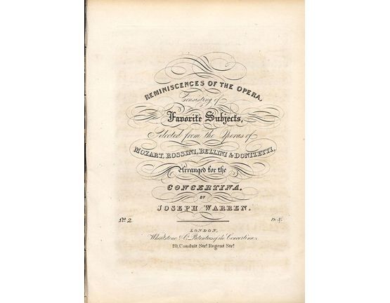 8606 | Reminiscences of the Opera - No. 2 - Consisting of Favourite Subjects selected from the Operas of Mozart, Rossini, Bellini and Donizetti - Arranged fo