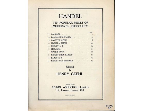 8646 | Handel - ten popular pieces of moderate difficulty - For Piano