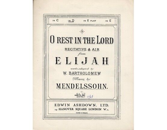 8646 | O Rest In The Lord, Sacred Song from Elijah - Key of D major